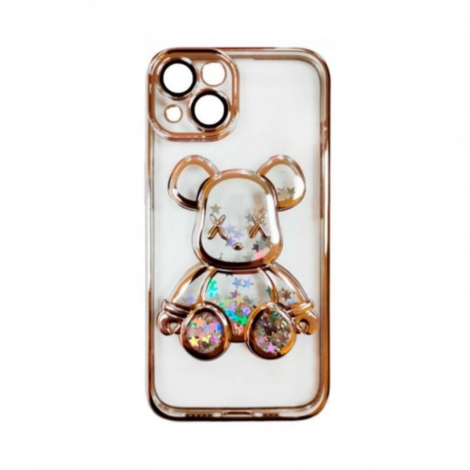 TPU чохол Cute Bear Liquid для iPhone 13 Золотий