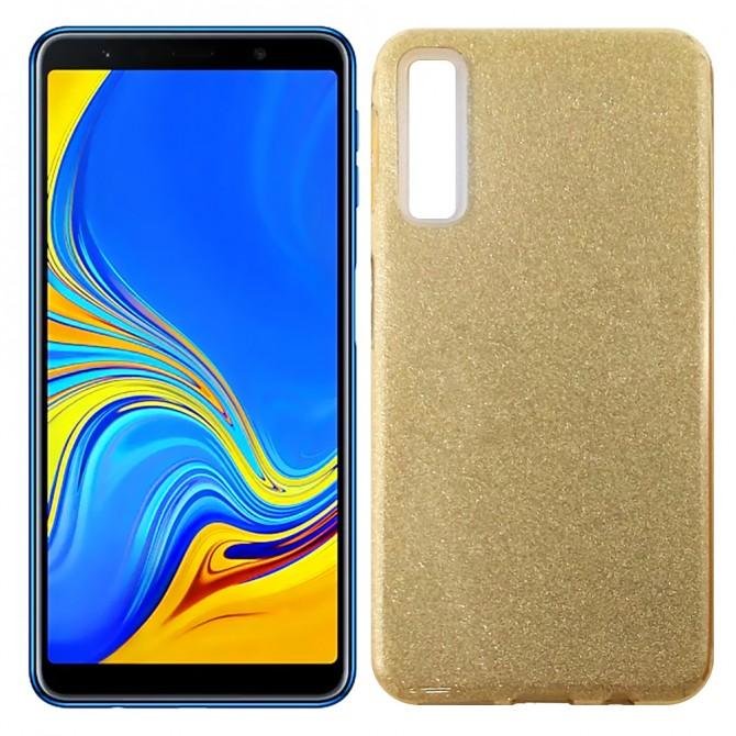 Чехол Silicone 3in1 Блёстки для Samsung A750 Galaxy A7 2018 Gold