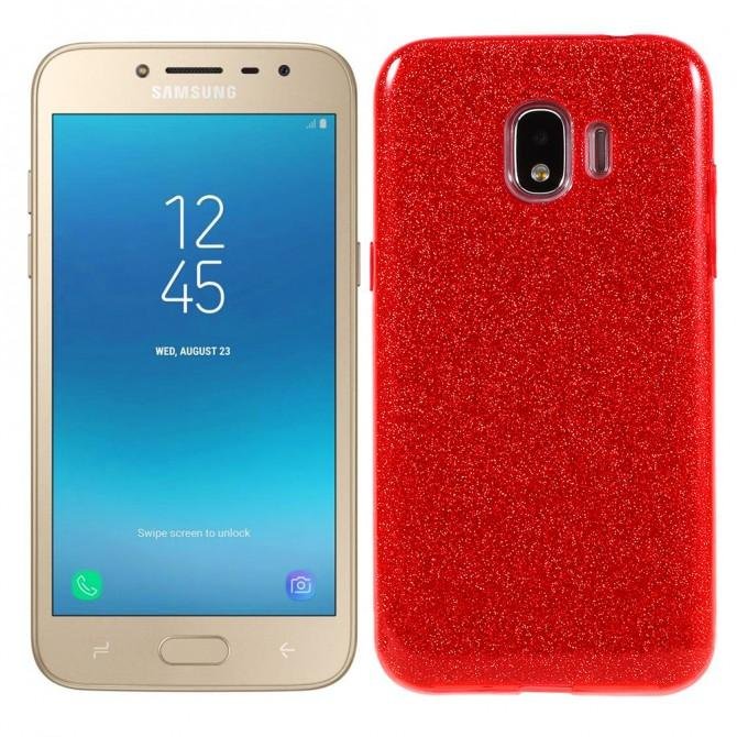 Чехол Silicone 3in1 Блёстки для Samsung J250 Galaxy J2 2018 Red