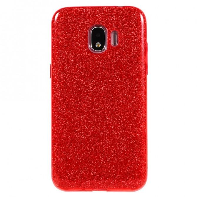 Чехол Silicone 3in1 Блёстки для Samsung J250 Galaxy J2 2018 Red-1