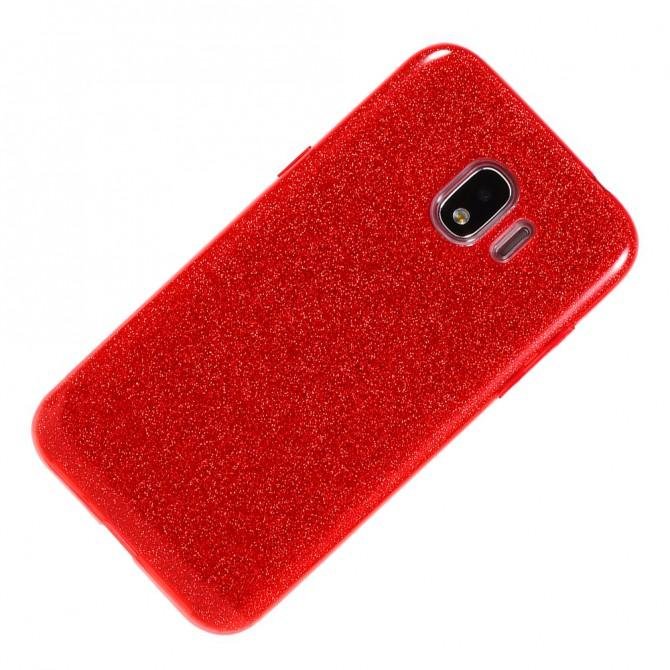 Чехол Silicone 3in1 Блёстки для Samsung J250 Galaxy J2 2018 Red-2