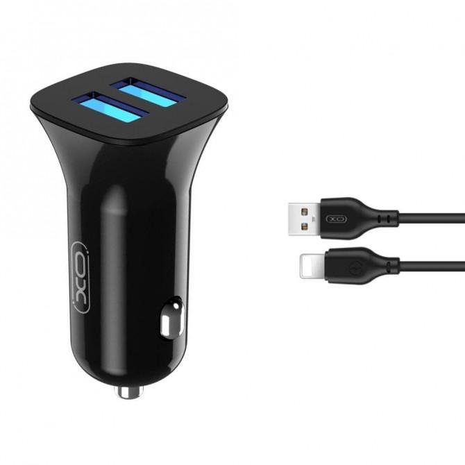 Автомобильное зарядное устройство XO TZ10 2.4A/2 USB + Lightning Black
