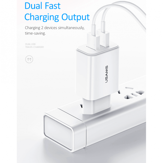 Сетевое зарядное устройство Usams US-CC067 T13 Dual USB Travel Charger White (CC67TC01)-1