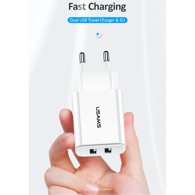 Сетевое зарядное устройство Usams US-CC067 T13 Dual USB Travel Charger White (CC67TC01)-3