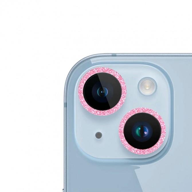 Защитное стекло на камеру Metal Sparkles (в упак.) для Apple iPhone 15 (6,1")/15Plus (6.7") Розовый