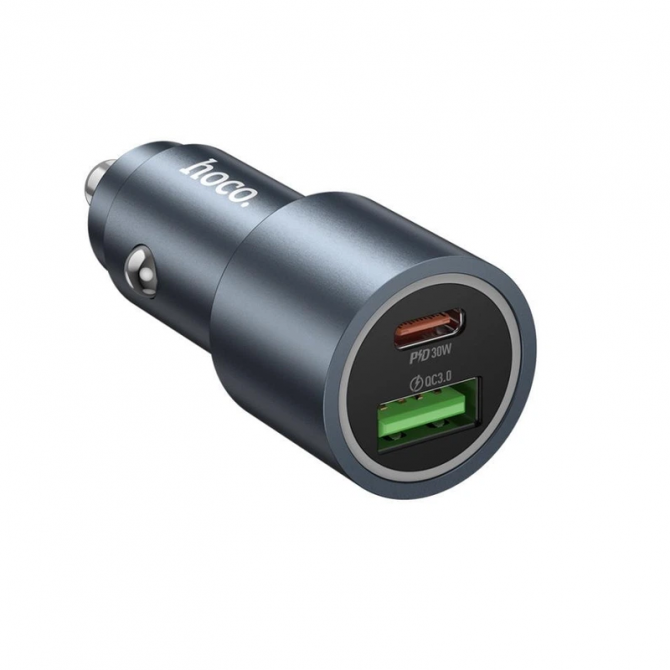 Автомобильное зарядное устройство 1USB+Type-C Hoco Z60 Bloom PD30W+QC3.0 Metal Black