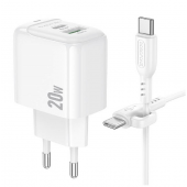 Мережевий зарядний пристрій 1USB + Type-C Borofone BAS44A PD20W+QC3.0 White + Type-C Cable Мережевий зарядний пристрій 1USB + Type-C Borofone BAS44A PD20W+QC3.0 White + Type-C Cable