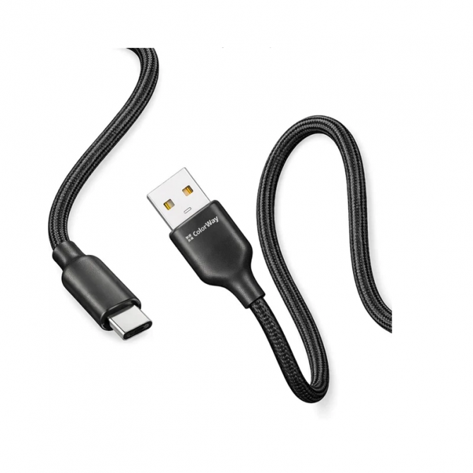 Кабель USB ColorWay USB - Type-C (TPE embossed) 3A 1m Black-1