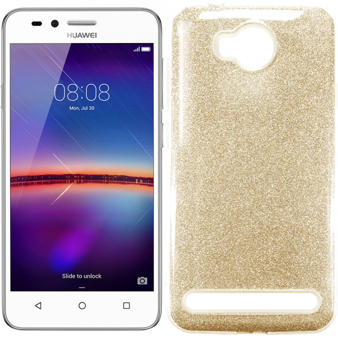 Чехол Silicone 3in1 Блёстки для Huawei Y3 II Gold