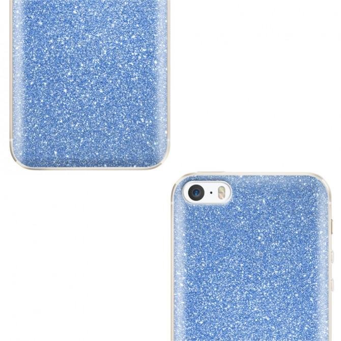 Чохол Silicone 3in1 Блискітки для iPhone 5 Синій-3
