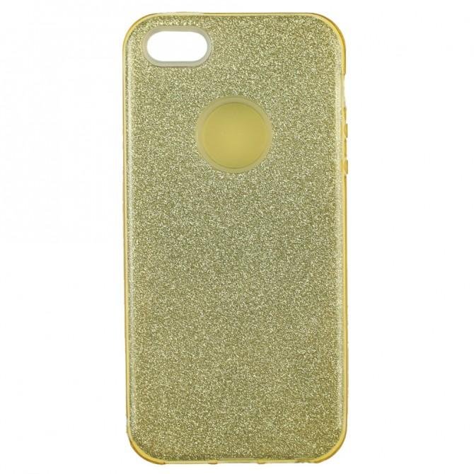 Чохол Silicone 3in1 Блискітки для iPhone 5 Золотий-1