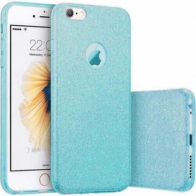 Чехол Silicone 3in1 Блёстки для iPhone 6+ Blue