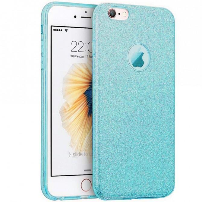 Чехол Silicone 3in1 Блёстки для iPhone 6+ Blue-1
