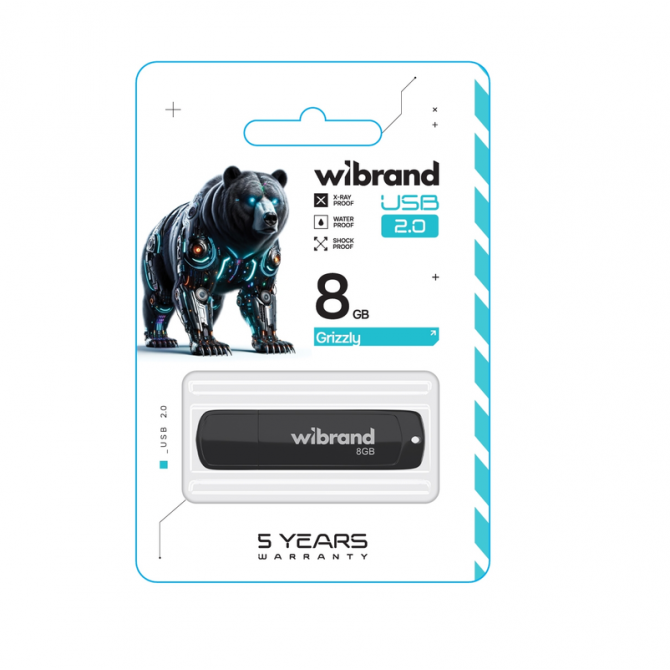 Флеш накопичувач Wibrand USB 2.0 8Gb Grizzly Чорний-1