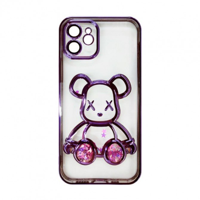 TPU чохол Cute Bear Liquid для iPhone 15 Pro Прозорий, Темно Фіолетовий