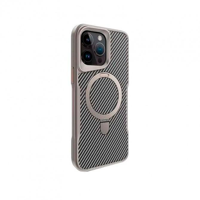 Чехол TPU+PC чохол Metal Buttons with MagSafe Carbon Ring для Apple iPhone 16 Pro (6.3") Серый