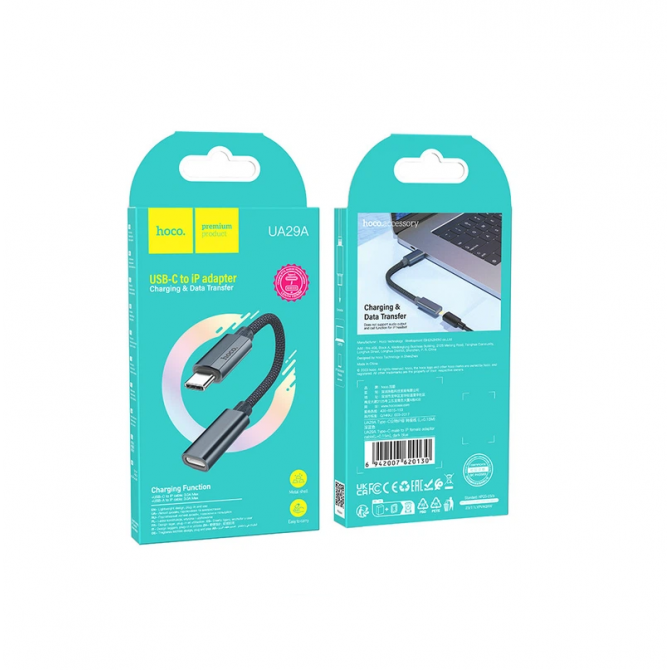 Адаптер Hoco UA29A Type-C male to Lightning female 15cm Metal Grey-3