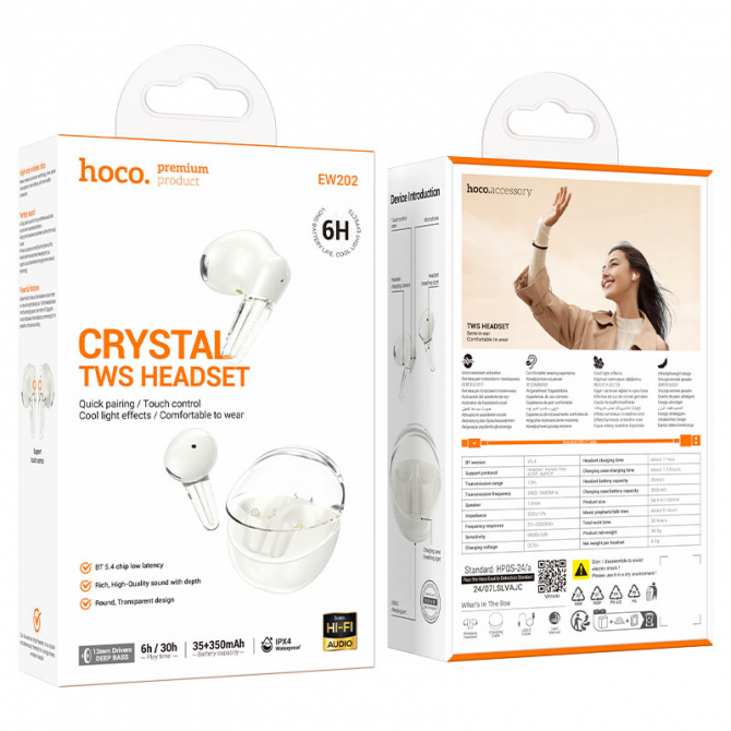 Беспроводные TWS наушники Hoco EW202 Magic (Milky White)-2