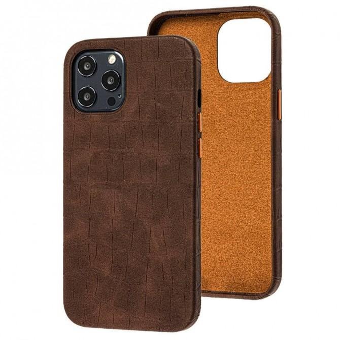 Чехол Leather Croc Case для Apple Iphone 12/12 Pro Brown