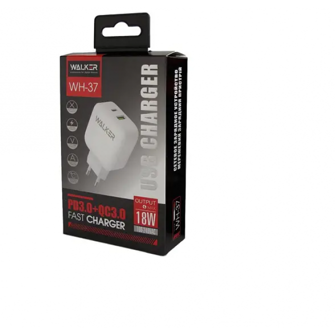 Мережевий зарядний пристрій WALKER WH-37 PD+QC3.0 3.4A/18W White-1
