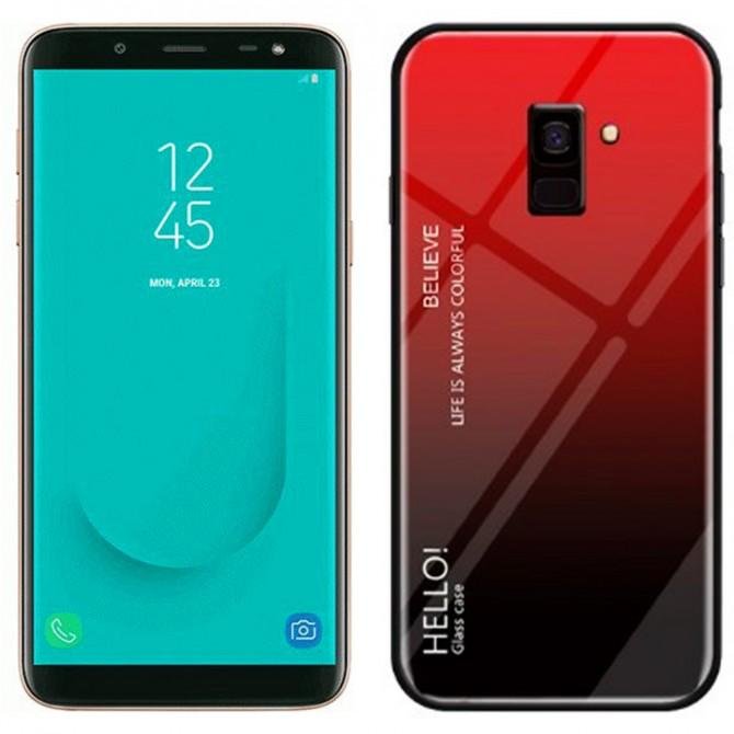 Чехол TPU Gradient HELLO Glass для Samsung J6 Plus Красный