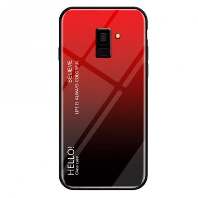 Чехол TPU Gradient HELLO Glass для Samsung J6 Plus Красный-1