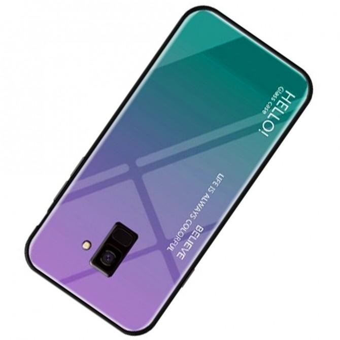 Чехол TPU Gradient HELLO Glass для Samsung J6 Plus Голубой-3