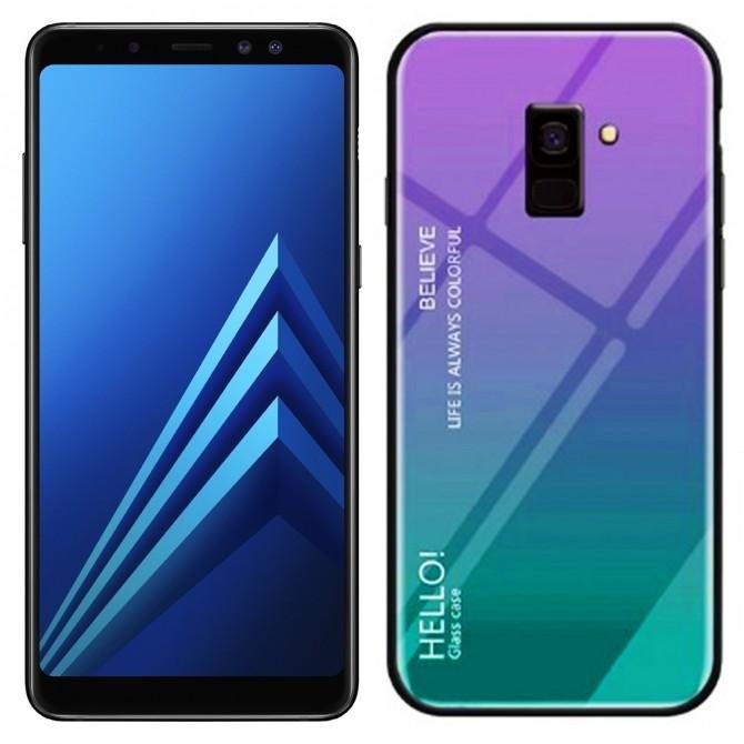 Чехол TPU Gradient HELLO Glass для Samsung A6 Голубой