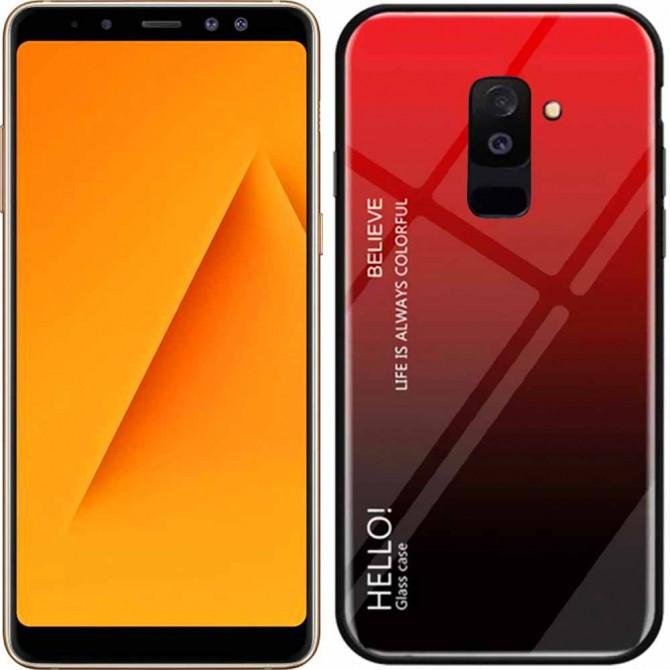 Чехол TPU Gradient HELLO Glass для Samsung A6 Plus Красный