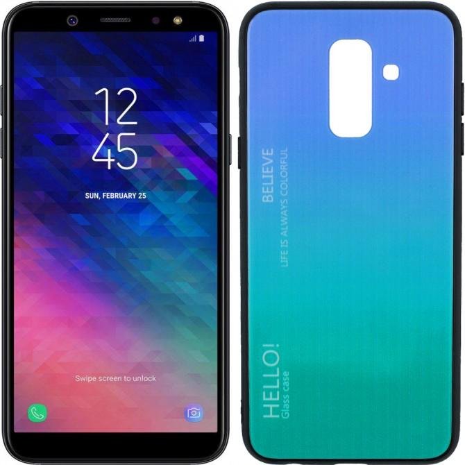 Чехол TPU Gradient HELLO Glass для Samsung A6 Plus Голубой