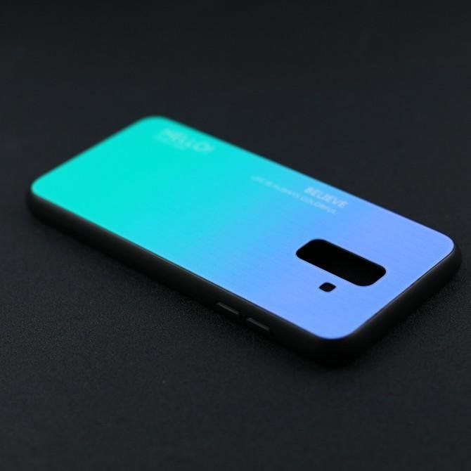 Чехол TPU Gradient HELLO Glass для Samsung A6 Plus Голубой-4