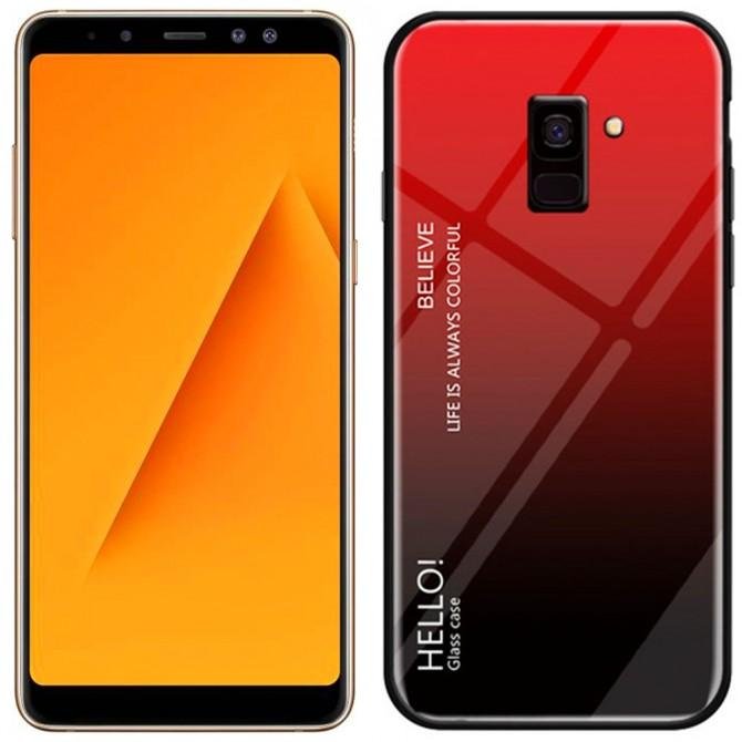 Чехол TPU Gradient HELLO Glass для Samsung A8 Красный