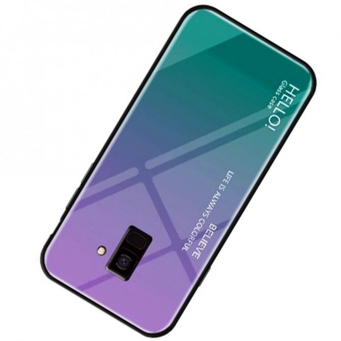 Чехол TPU Gradient HELLO Glass для Samsung A8 Plus Голубой-2