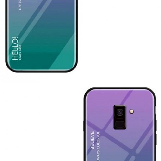 Чехол TPU Gradient HELLO Glass для Samsung A8 Plus Голубой-3