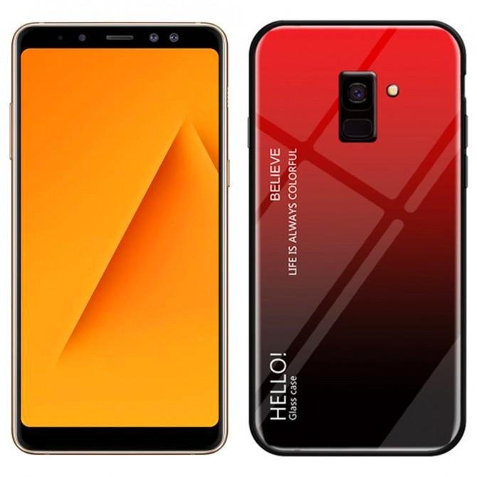 Чохол TPU Gradient HELLO Glass для Samsung A8 Plus Червоний
