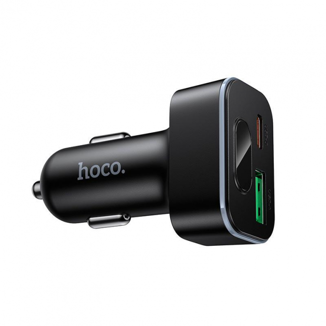 Автомобильное зарядное устройство 1USB+Type-C Hoco Z63B Barry 48w dual port PD30W+QC3.0 Black-2