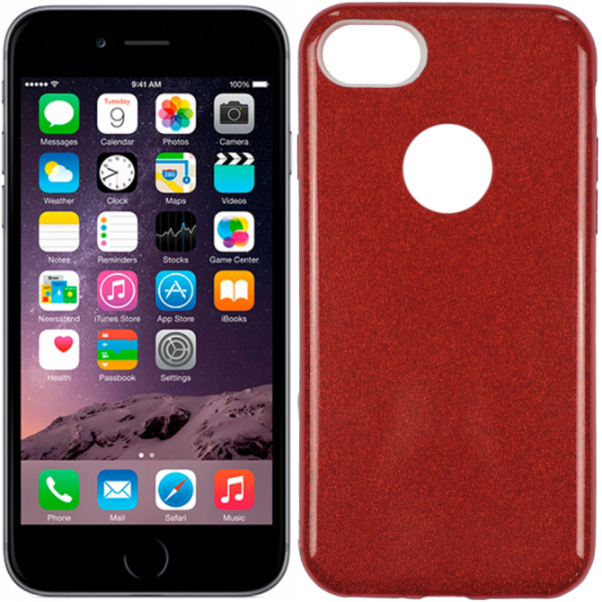 Чехол Silicone 3in1 Блёстки для iPhone 7 Red