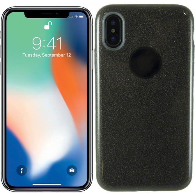 Чохол Silicone 3in1 Блискітки для iPhone X Чорний