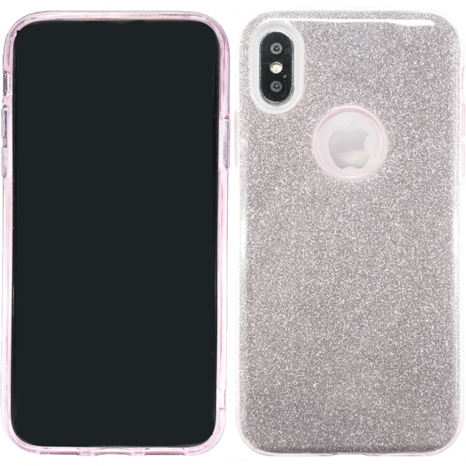 Чехол Silicone 3in1 Блёстки для iPhone X Pink