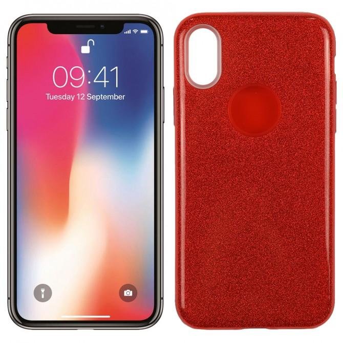 Чохол Silicone 3in1 Блискітки для iPhone X Червоний