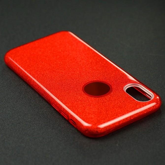 Чохол Silicone 3in1 Блискітки для iPhone X Червоний-4