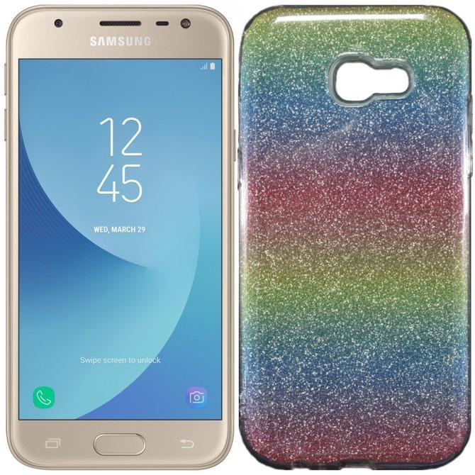 Чехол Silicone 3in1 Блёстки для Samsung A320 2017 Rainbow