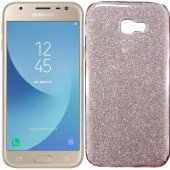 Чохол Silicone 3in1 Блискітки для Samsung A720 2017 Рожевий