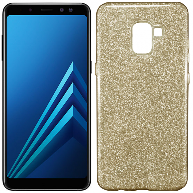 Чехол Silicone 3in1 Блёстки для Samsung A730 Galaxy A8 plus 2018 Gold