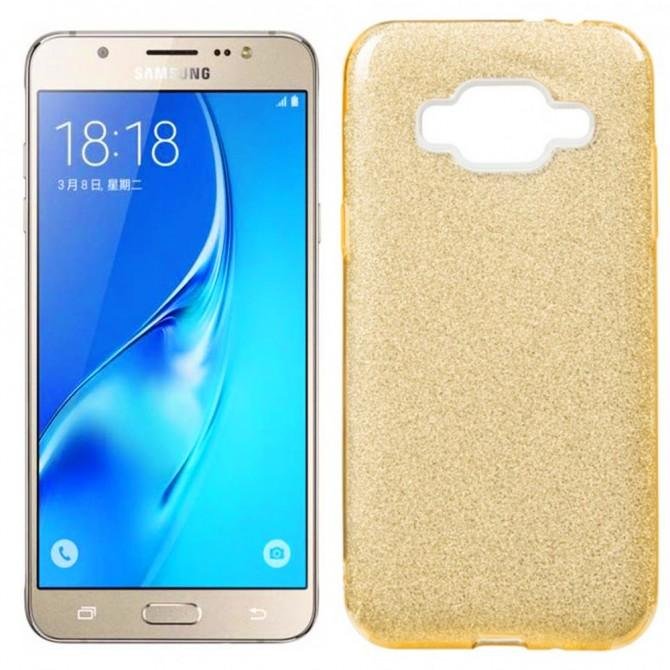 Чехол Silicone 3in1 Блёстки для Samsung J500 Gold
