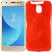 Чохол Silicone 3in1 Блискітки для Samsung J730 Червоний