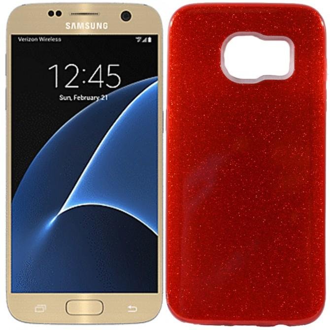 Чехол Silicone 3in1 Блёстки для Samsung G935 Galaxy S7 Edge Red