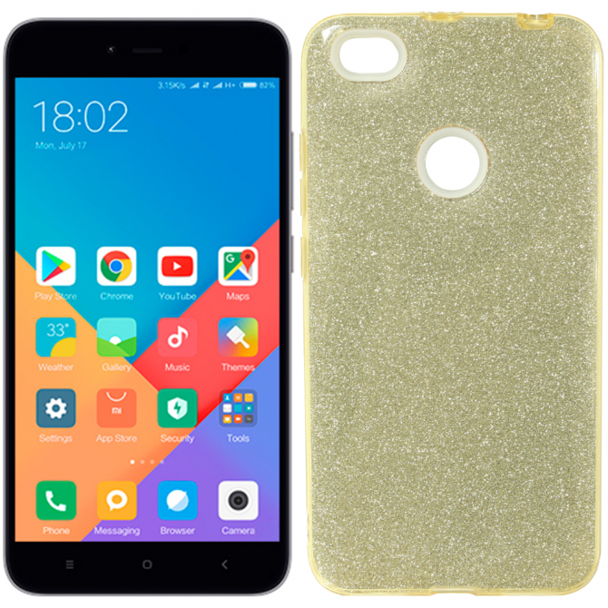 Чехол Silicone 3in1 Блёстки для Xiaomi REDMI NOTE 5A Prime Gold