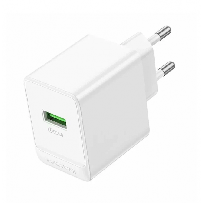 Мережевий зарядний пристрій 1USB Borofone BAS12A Erudite 18W/ QC3.0 White