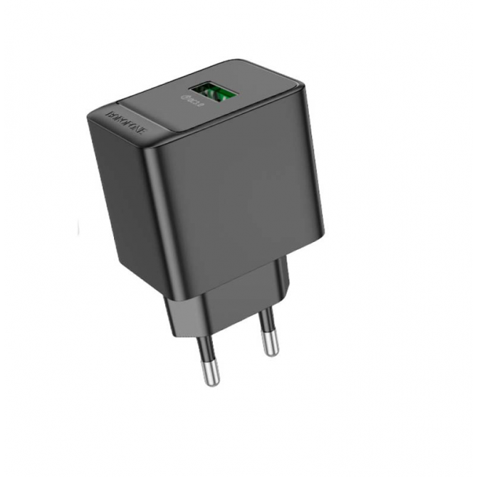Мережевий зарядний пристрій 1USB Borofone BAS12A Erudite 18W/ QC3.0 Black